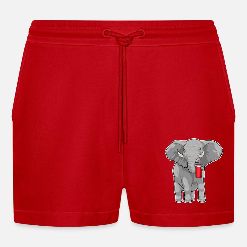 Elephant Drinking Cup - Organic Relaxed Cropped Shorts Made in EU - red