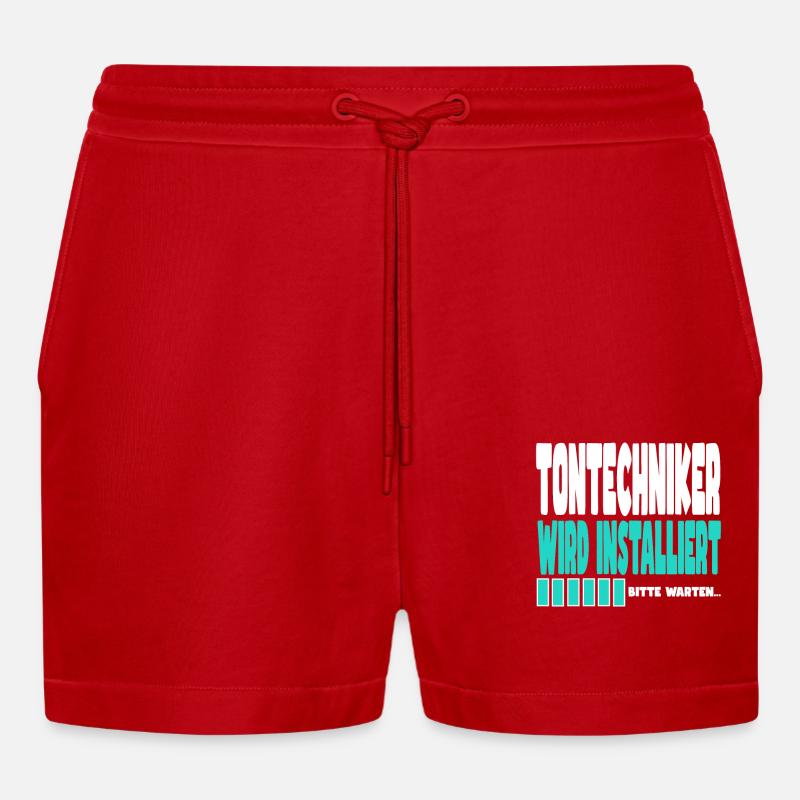 Tontechniker wird installiert - Organic Relaxed Cropped Shorts Made in EU - Rot