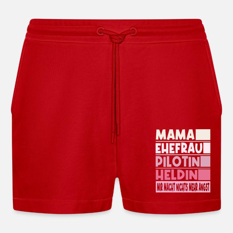 Pilotin Mama Ehefrau Heldin - Organic Relaxed Cropped Shorts Made in EU - Rot