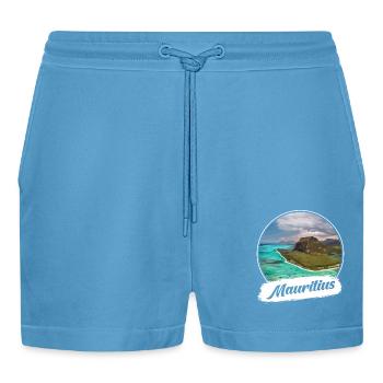 Mauritius Souvenir - Organic Relaxed Cropped Shorts Made in EU -  Sol Blue - Front