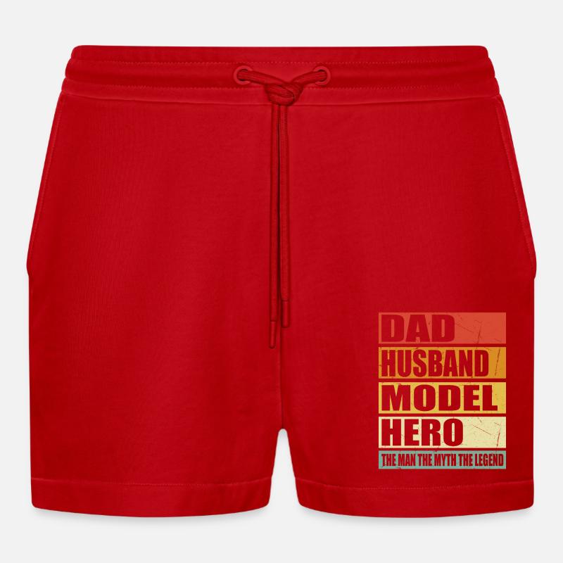 Vater Ehemann Model Held - Organic Relaxed Cropped Shorts Made in EU - Rot