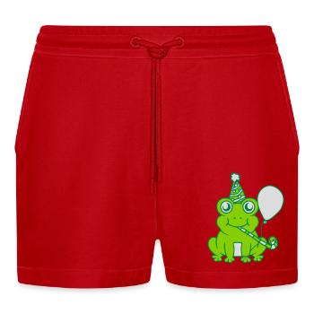 Birthday-celebrating little frog - Organic Relaxed Cropped Shorts Made in EU - red - Front