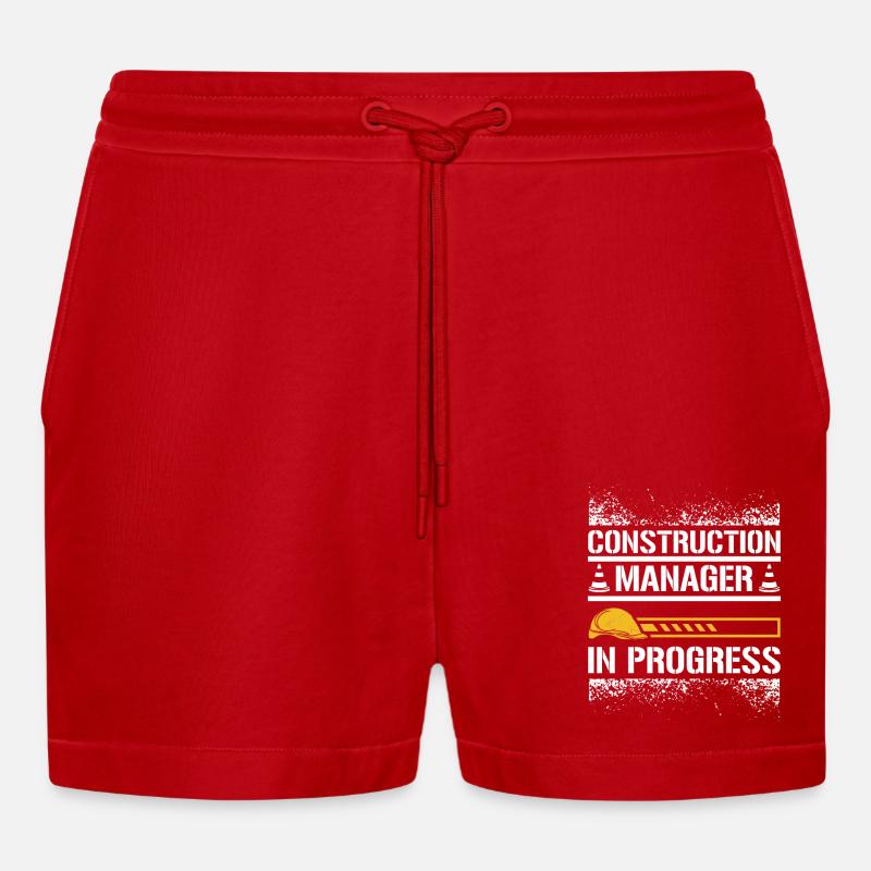 Construction manager in progress - Organic Relaxed Cropped Shorts Made in EU - red