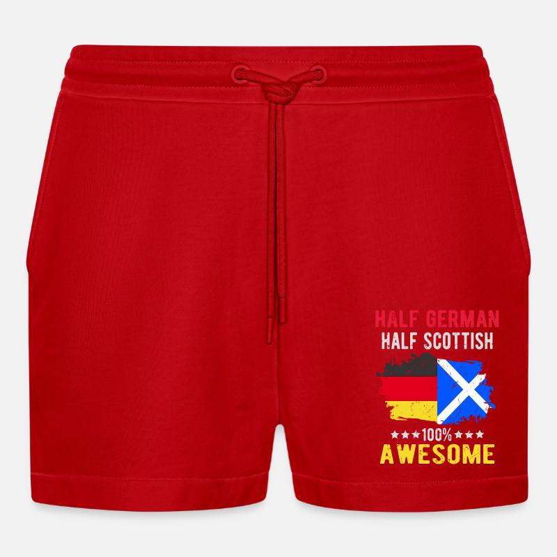 Half German Half Scotsman - Organic Relaxed Cropped Shorts Made in EU - red
