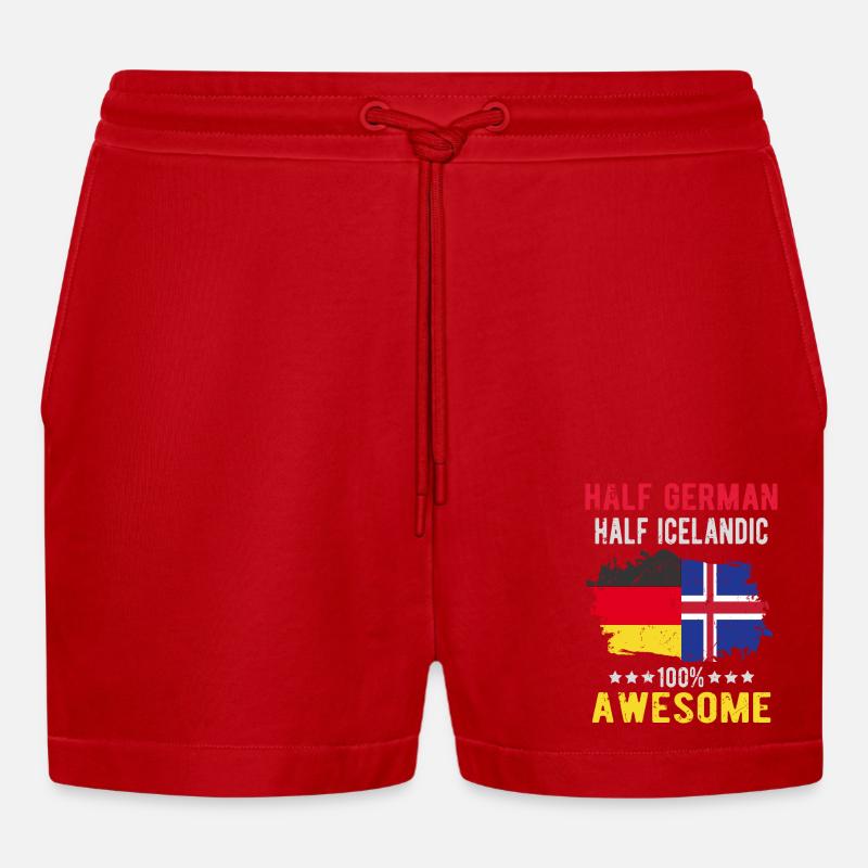Half German Half Icelander - Organic Relaxed Cropped Shorts Made in EU - red