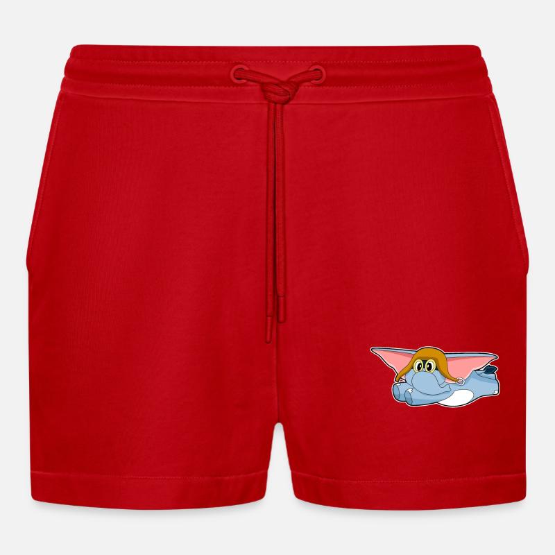 Elephant Pilot Pilot Cap - Organic Relaxed Cropped Shorts Made in EU - red