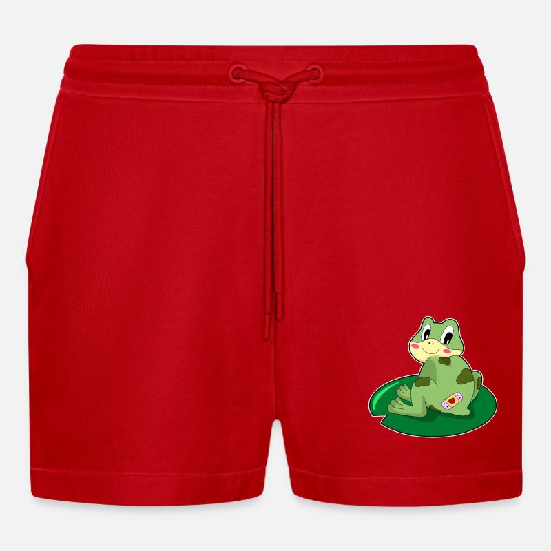 Frog Leaf Heart Patch - Organic Relaxed Cropped Shorts Made in EU - red