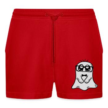 Little Nerd Ghost Comic - Organic Relaxed Cropped Shorts Made in EU - red - Front