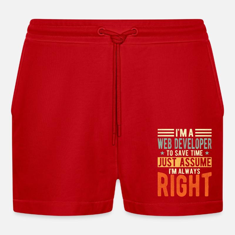 Web Developer - Organic Relaxed Cropped Shorts Made in EU - red