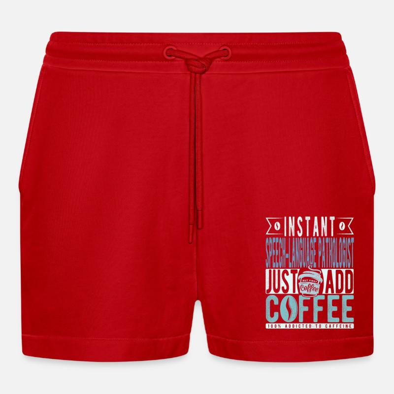 Language pathologist coffee saying - Organic Relaxed Cropped Shorts Made in EU - red