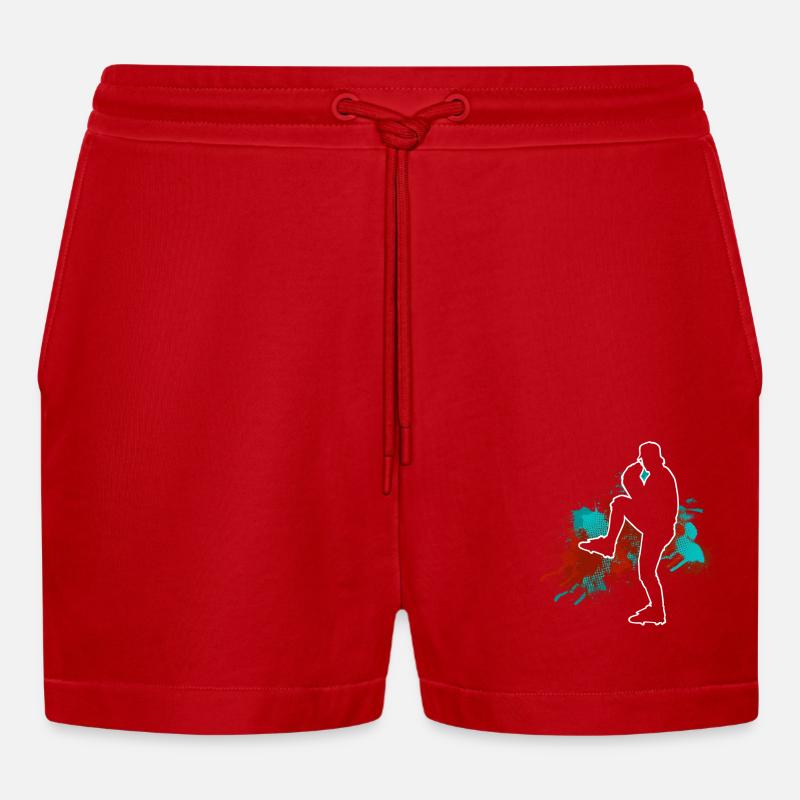 Baseball - Organic Relaxed Cropped Shorts Made in EU - red
