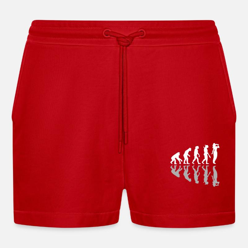 Human Evolution Wine Tasting Drinking Lover - Organic Relaxed Cropped Shorts Made in EU - Rot