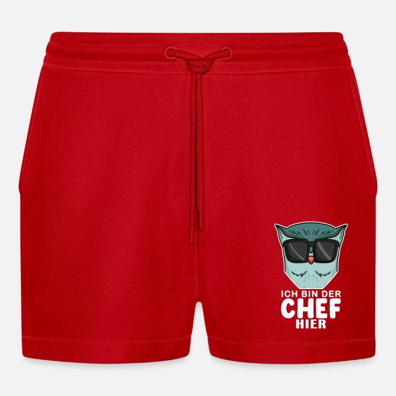 Cool Eule Chef - Organic Relaxed Cropped Shorts Made in EU - Rot