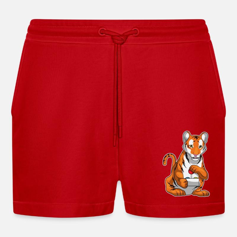 Tiger Gamer Controller - Organic Relaxed Cropped Shorts Made in EU - Rot