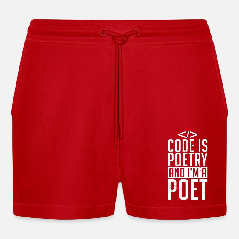 Programmer Developer Coder Code - Organic Relaxed Cropped Shorts Made in EU - red