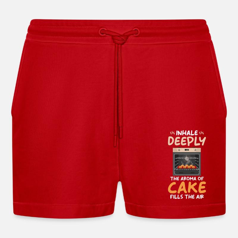 Cakes, baking, baking, bakery - Organic Relaxed Cropped Shorts Made in EU - red