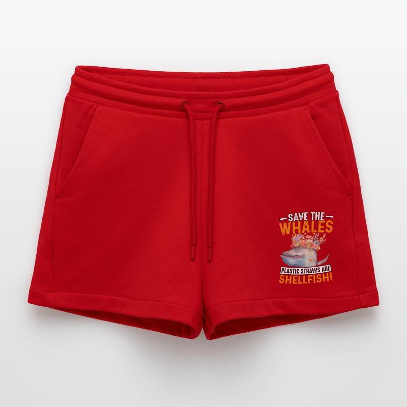 Save the whales plastic straws are shellfish Organic Relaxed Cropped Shorts Made in EU