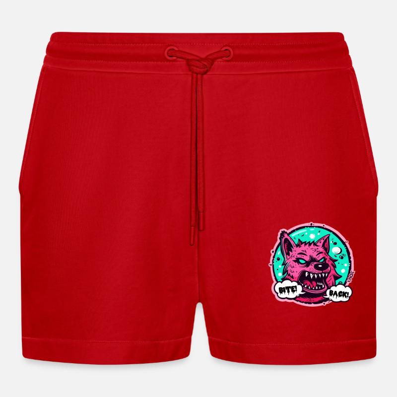 Werewolf Wolf: Bite back! - Organic Relaxed Cropped Shorts Made in EU - red