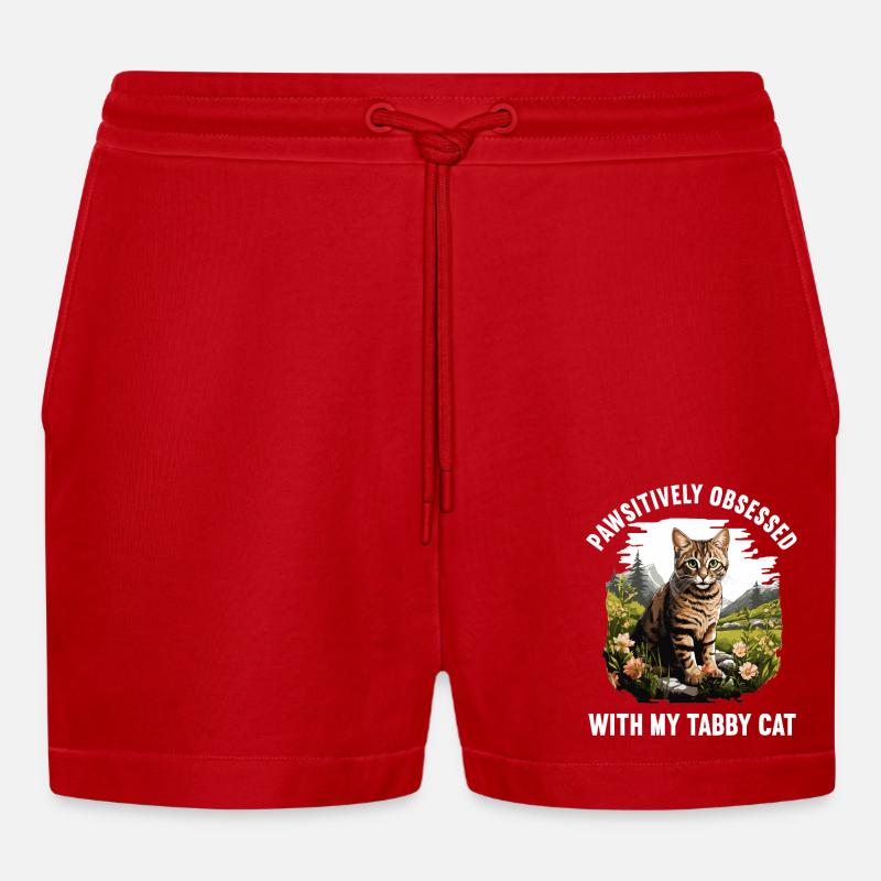 Tabby Kätzchen Tabby Katze - Organic Relaxed Cropped Shorts Made in EU - Rot