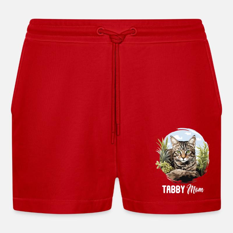 Tabby Kätzchen Tabby Katze - Organic Relaxed Cropped Shorts Made in EU - Rot