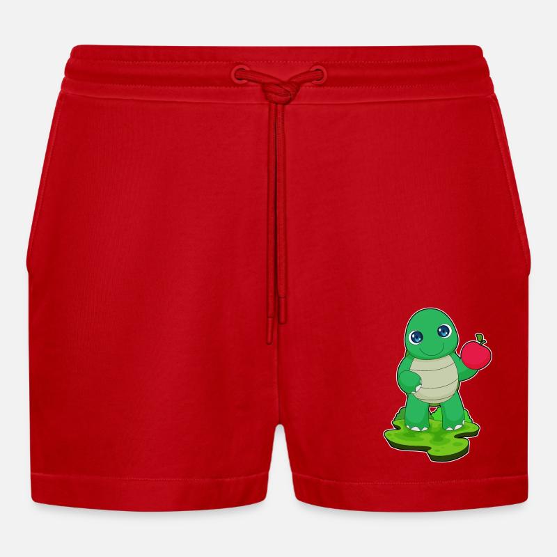 Turtle Apple Fruit - Organic Relaxed Cropped Shorts Made in EU - red