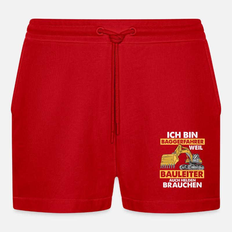 Ich bin Baggerfahrer Bau Bagger - Organic Relaxed Cropped Shorts Made in EU - Rot