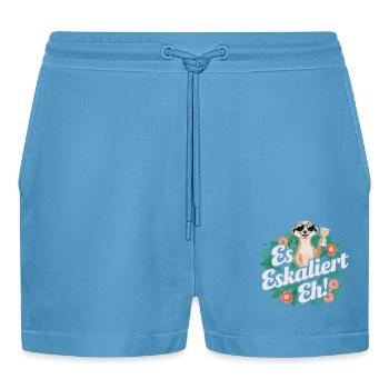 Es eskaliert eh Erdmännchen party Alkohol Spruch - Organic Relaxed Cropped Shorts Made in EU -  Sol Blue - Vorne