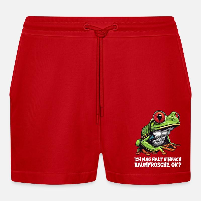 Tree Frog Baumfrösche Baumfrosch - Organic Relaxed Cropped Shorts Made in EU - red