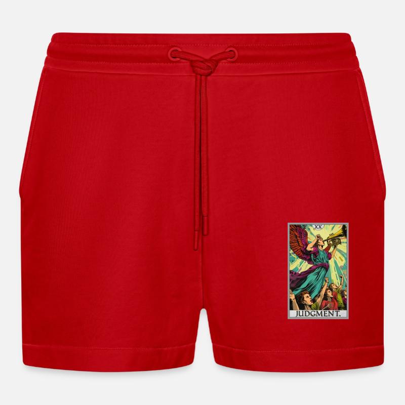 Tarotkarten Tarotkarte 20 Judgment Gericht - Organic Relaxed Cropped Shorts Made in EU - Rot