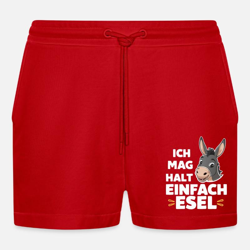 Esel Eselchen Maultier Muli - Organic Relaxed Cropped Shorts Made in EU - Rot