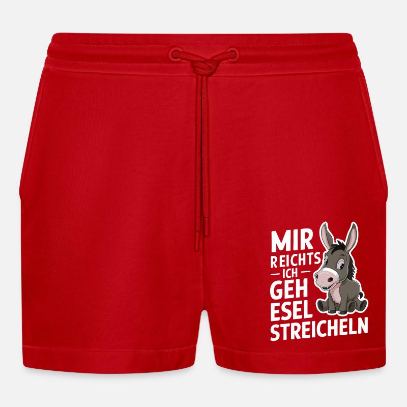Esel Eselchen Maultier Muli - Organic Relaxed Cropped Shorts Made in EU - Rot