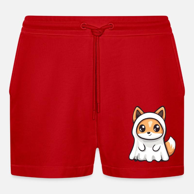 Fox Halloween Comic Ghost - Organic Relaxed Cropped Shorts Made in EU - red