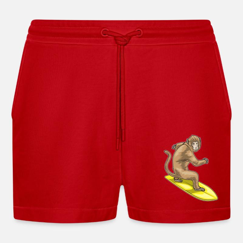 Planche de surf Monkey Surfer - Short bio décontracté court fabriqué en UE - rouge