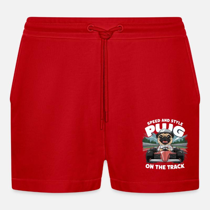 Mops Hundehalter Mops Rennfahrer Speed - Organic Relaxed Cropped Shorts Made in EU - Rot