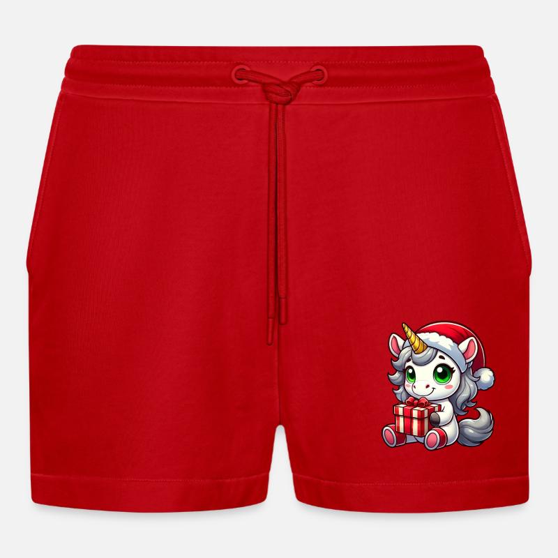 Weihnachtsmann mit Weihnachts-Einhorn - Organic Relaxed Cropped Shorts Made in EU - Rot