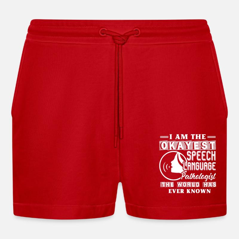 Okayest Speech Language Pathologist - Organic Relaxed Cropped Shorts Made in EU - red