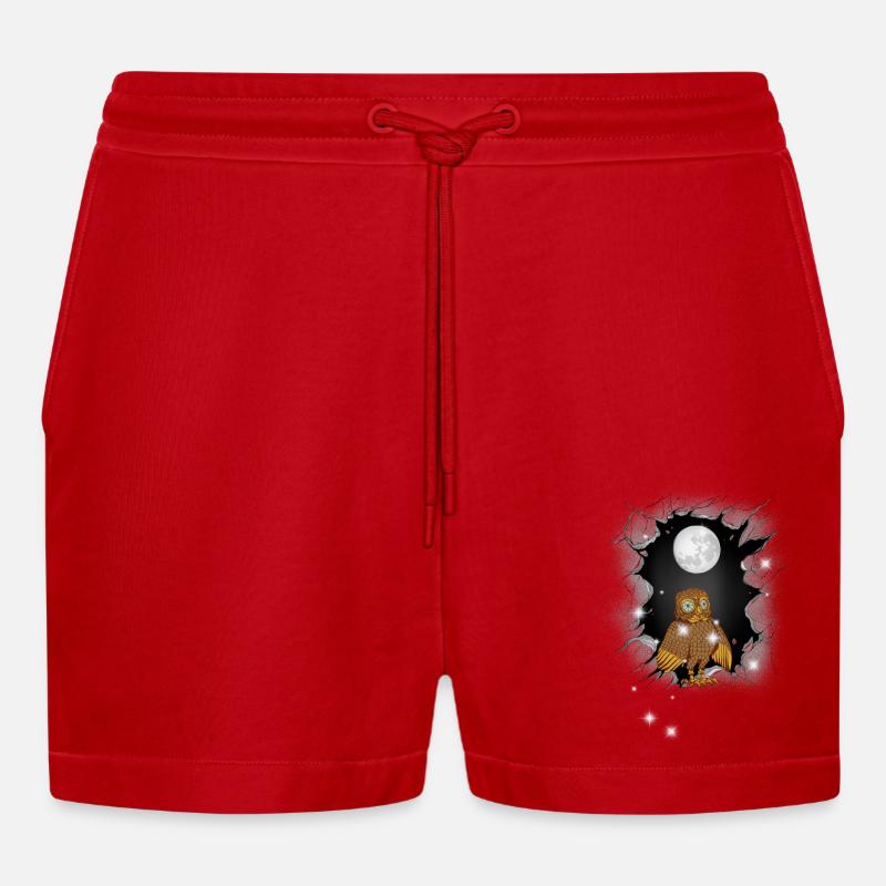 Eule Eulen Mond - Organic Relaxed Cropped Shorts Made in EU - Rot