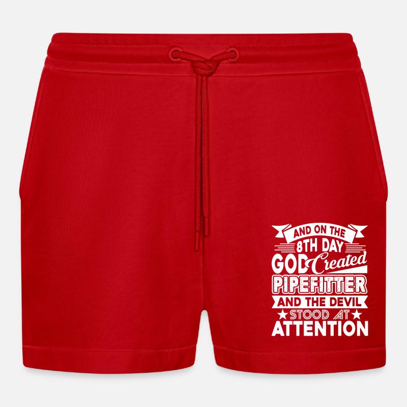 Pipefitter God Created Pipefitter - Organic Relaxed Cropped Shorts Made in EU - red