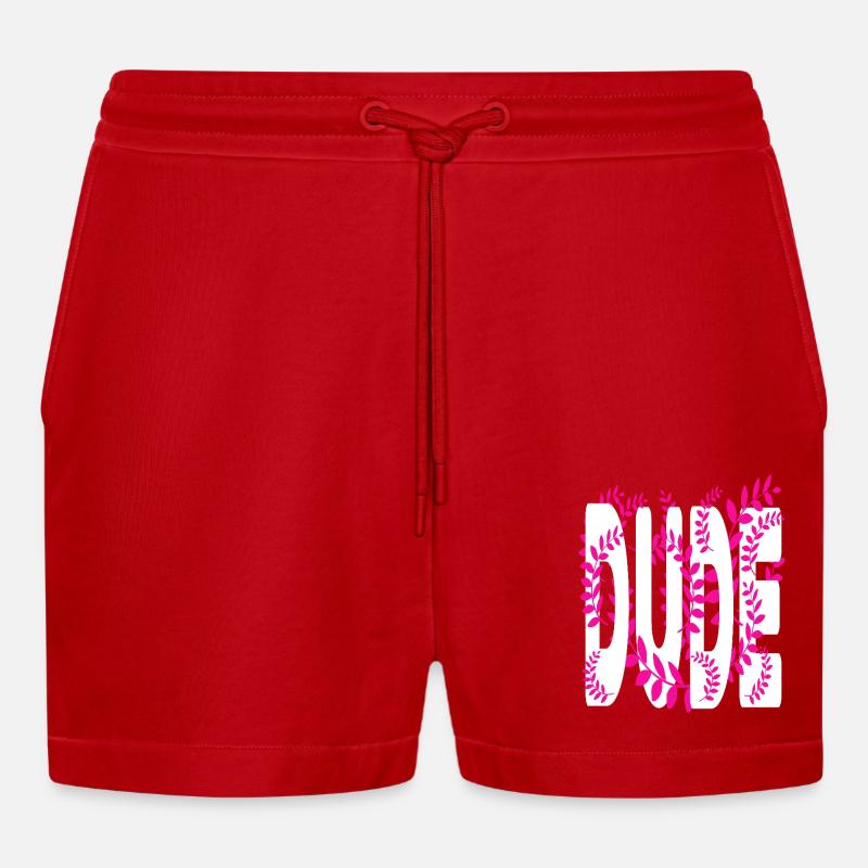 Hawaii stil text Dude - Organic Relaxed Cropped Shorts Made in EU - Rot