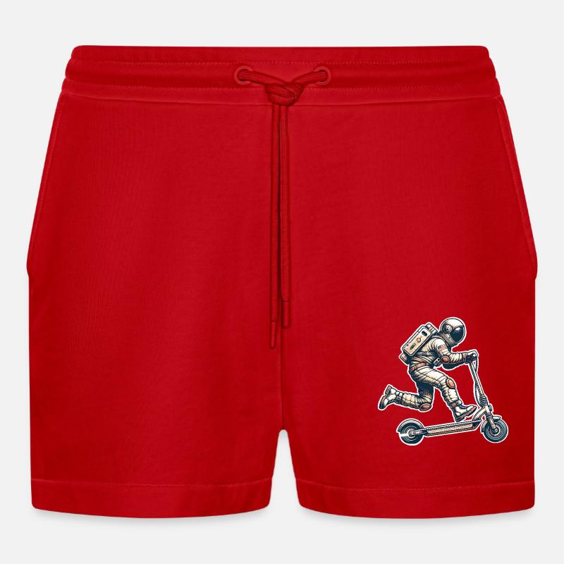 E-Scooter E-Roller Astronaut Scooter - Organic Relaxed Cropped Shorts Made in EU - Rot