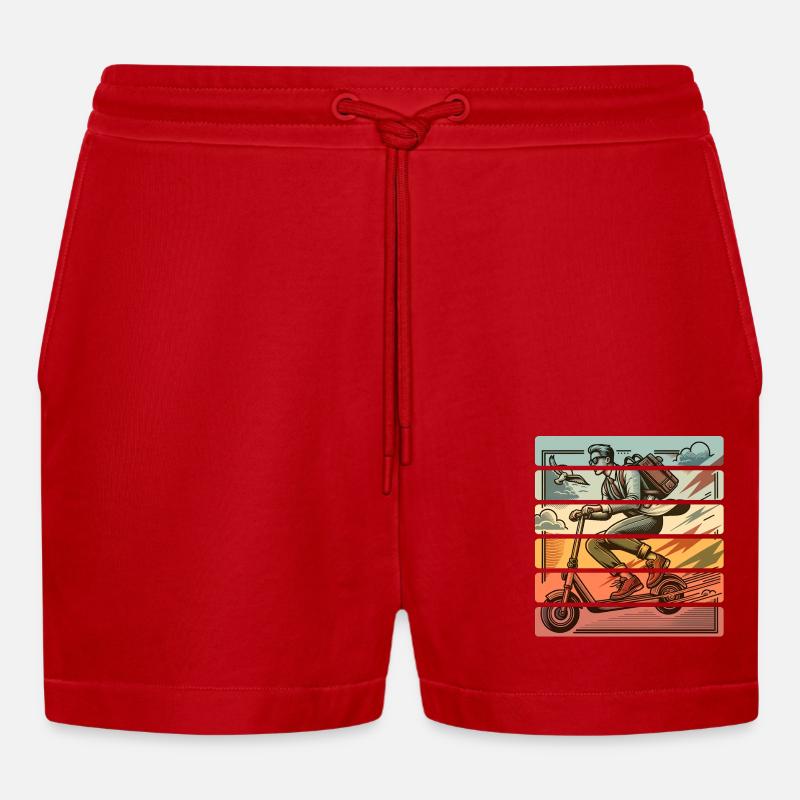E-Scooter E-Roller Tretroller - Organic Relaxed Cropped Shorts Made in EU - Rot