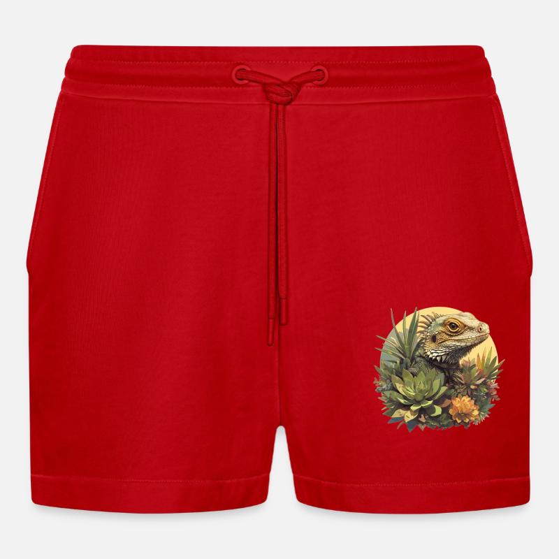 Eidechsen Eidechse - Organic Relaxed Cropped Shorts Made in EU - Rot