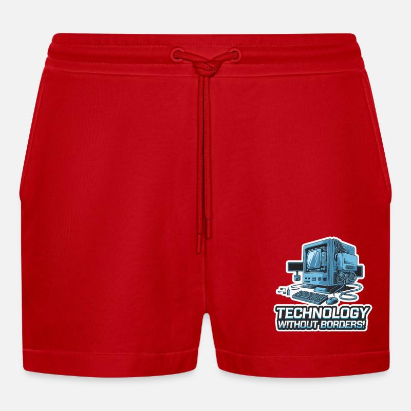 COMPUTER, WITHOUT BORDERS - Organic Relaxed Cropped Shorts Made in EU - red