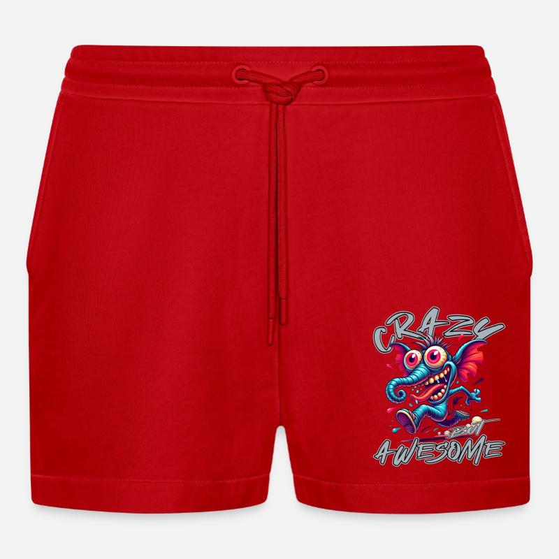 Cute but Crazy Elefant Comic Stil - Organic Relaxed Cropped Shorts Made in EU - Rot