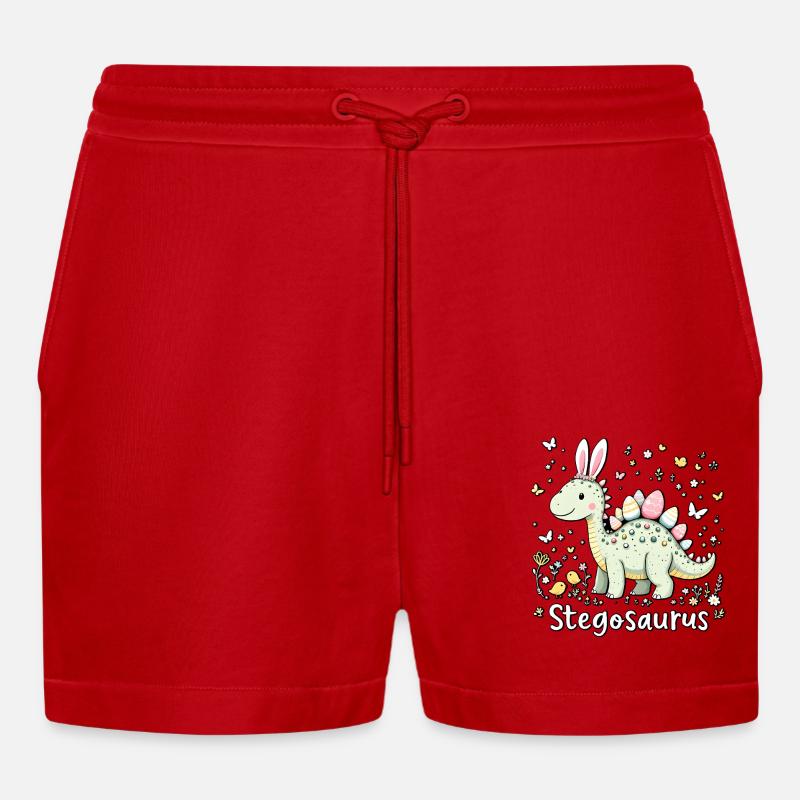 Stegosaurus - Organic Relaxed Cropped Shorts Made in EU - red
