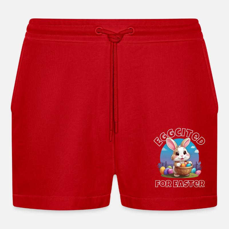Eggcited for Easter - Organic Relaxed Cropped Shorts Made in EU - red