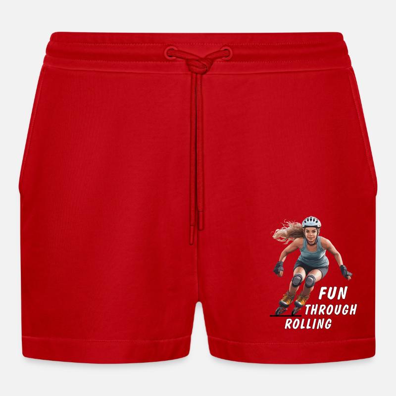 FRAU ROLLSCHUHE FUN THROUGH ROLLING - Organic Relaxed Cropped Shorts Made in EU - Rot