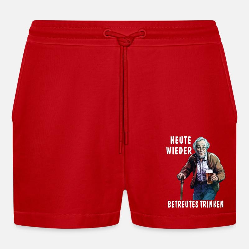MAN TODAY AGAIN SUPERVISED DRINKING - Organic Relaxed Cropped Shorts Made in EU - red