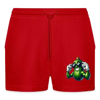 Coole Gurke Gewürzgurke Gemüse Cartoon - Organic Relaxed Cropped Shorts Made in EU - Rot - Vorne
