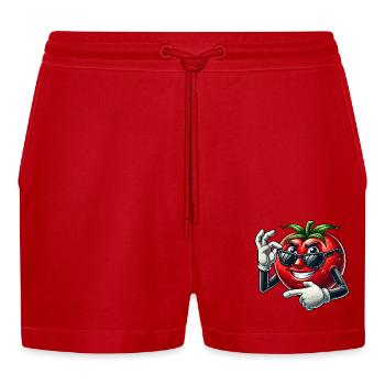 Coole Tomate Sonnenbrille Cartoon Veggie Spaß - Organic Relaxed Cropped Shorts Made in EU - Rot - Vorne